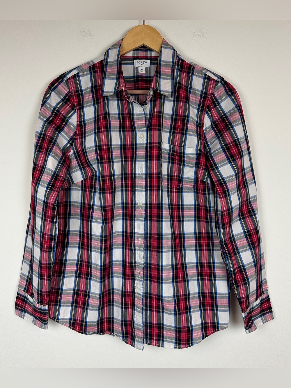 J Crew red plaid button down shirt size M
